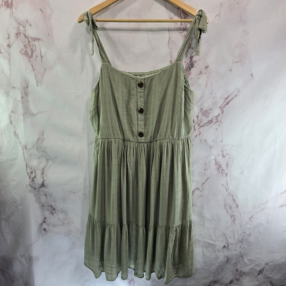Torrid Dress Womens 2X 2 Sage Green Tank Ruffle Drop Babydoll Button Tie Sleeve